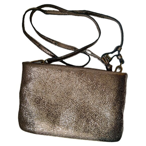 Madewell - The Puff Crossbody, Textured Leather Purse In Metallic Pewter - Picture 1 of 12